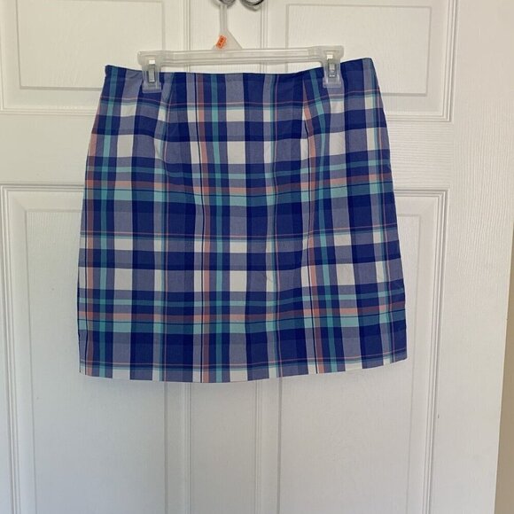 LL Bean Favorite Fit Womens 10 Petite Blue Plaid Lined Mini Skirt - Picture 3 of 9